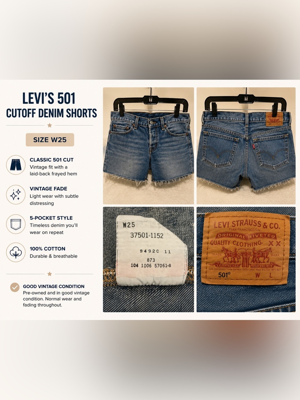 Levi's 501 Vintage Cutoff Denim Shorts in Medium Blue